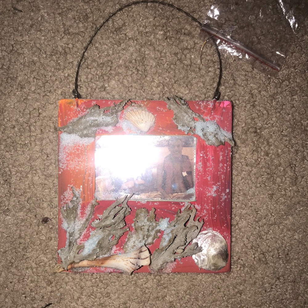 Picture frame with shells and coral on it